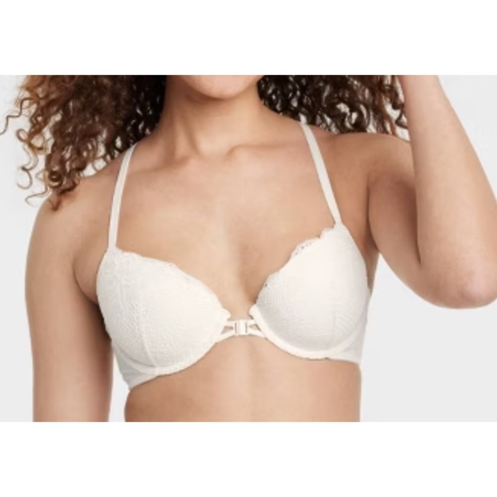 NWT~ Auden sz 34D White Fishnet Lace Racerback front close Bra plunge